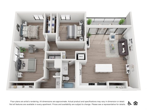 Floor plan for 3 beds, 2 baths, 1350 sqft